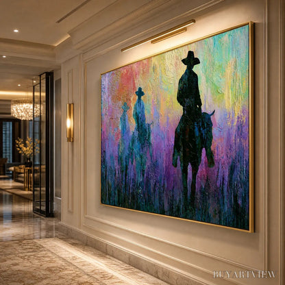 BUYARTVIEW Dusk Riders – Colorful Abstract Western Impasto Oil Painting - image 5