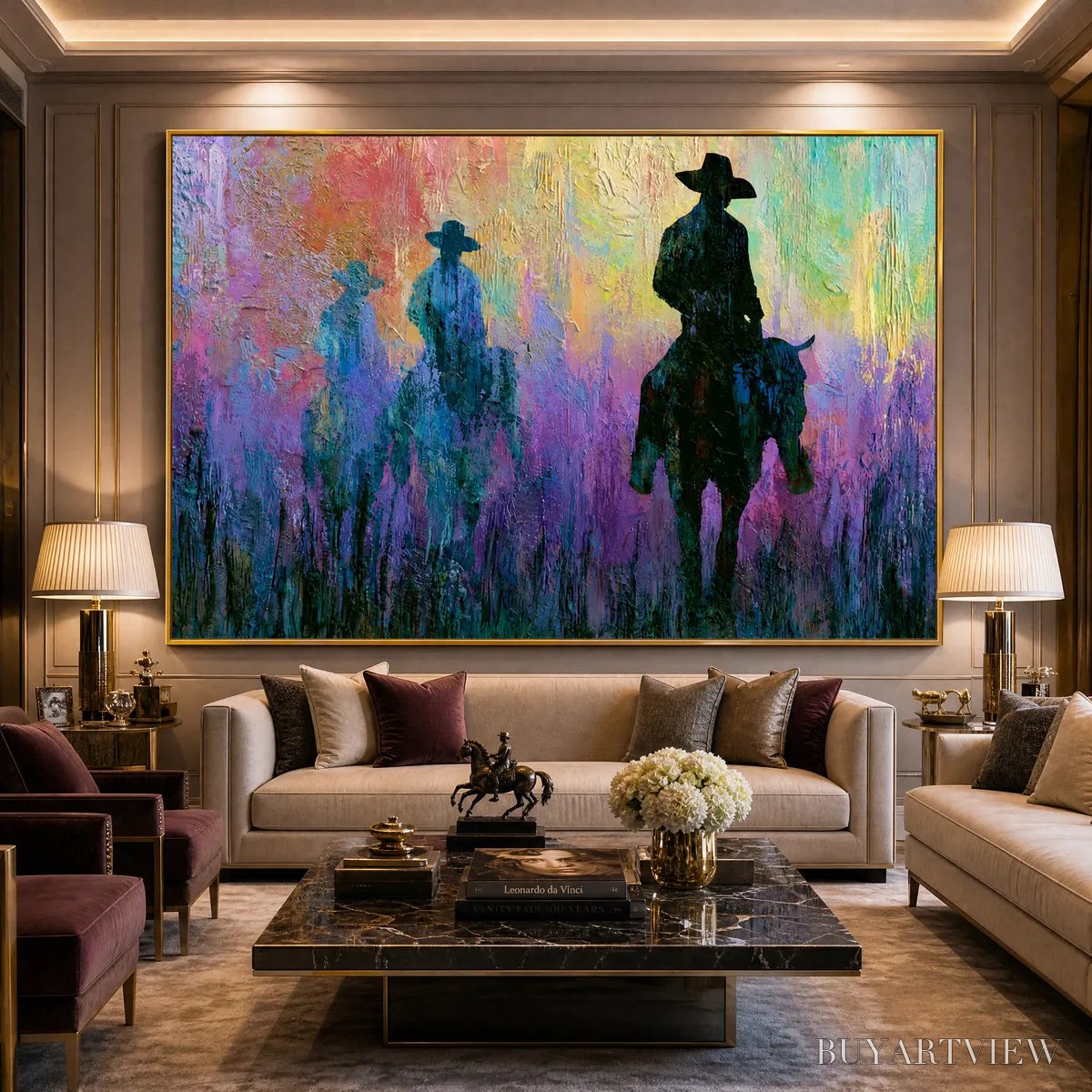 BUYARTVIEW Dusk Riders – Colorful Abstract Western Impasto Oil Painting - image 6