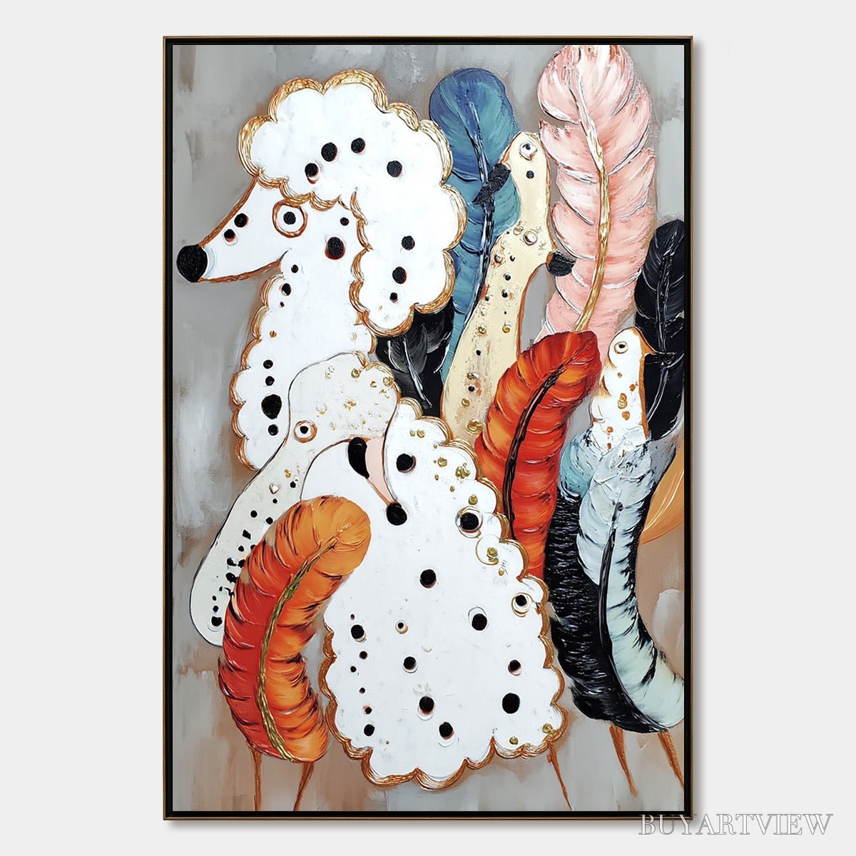 BUYARTVIEW Canine Couture – Whimsical Abstract Poodle and Feather Painting - image 1