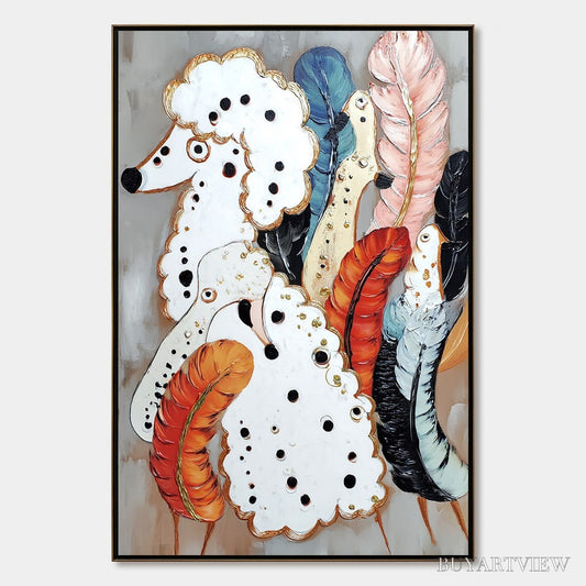 BUYARTVIEW Canine Couture – Whimsical Abstract Poodle and Feather Painting - image 1