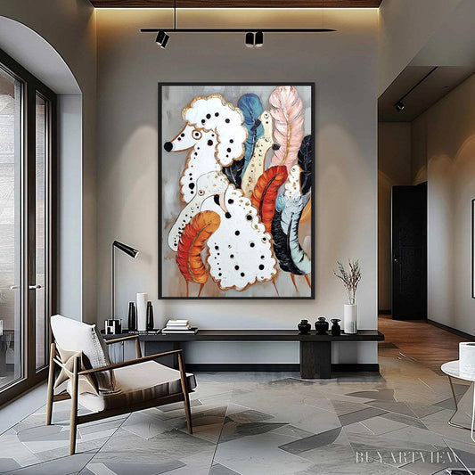 BUYARTVIEW Canine Couture – Whimsical Abstract Poodle and Feather Painting - image 2
