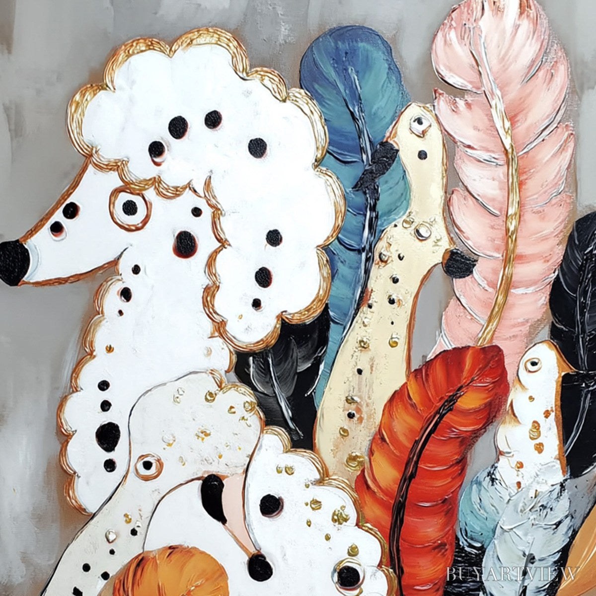 BUYARTVIEW Canine Couture – Whimsical Abstract Poodle and Feather Painting - image 3