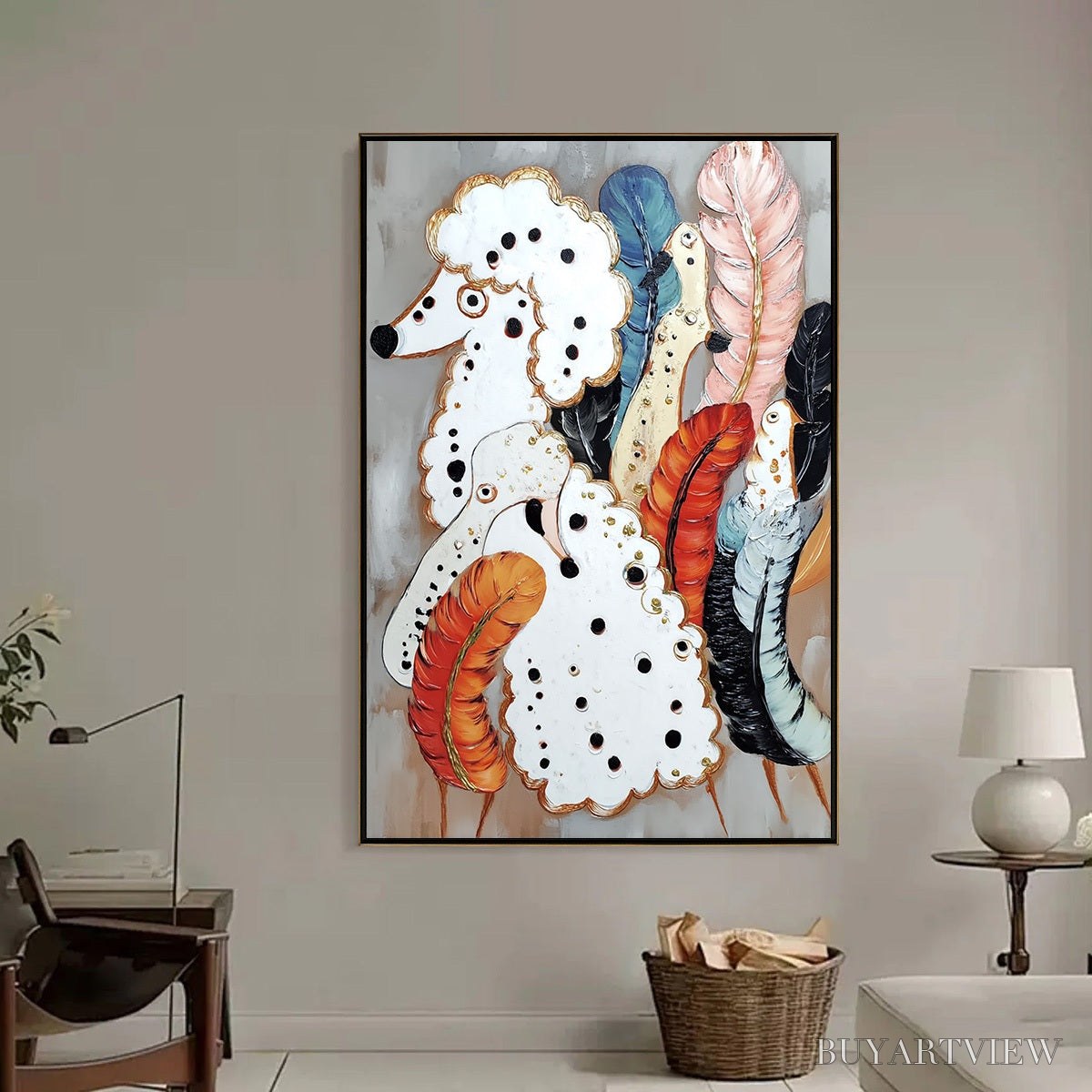 BUYARTVIEW Canine Couture – Whimsical Abstract Poodle and Feather Painting - image 6