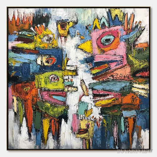 BUYARTVIEW Concrete Carnival – Large Colorful Abstract Impasto - image 1