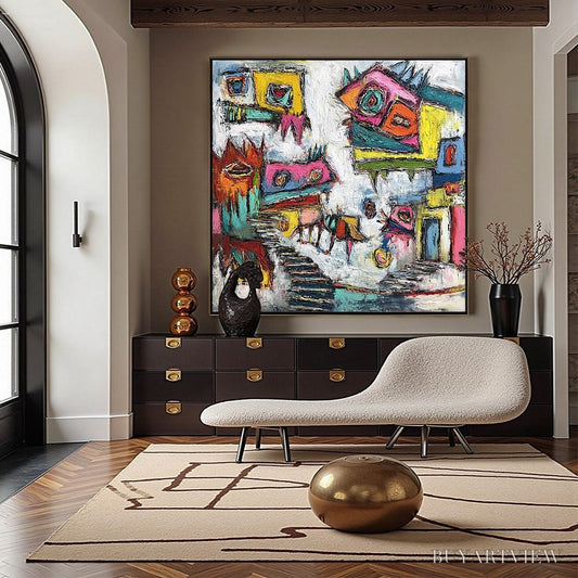 BUYARTVIEW Chromatic Riot – Large Colorful Textured Abstract Cityscape Painting - image 2
