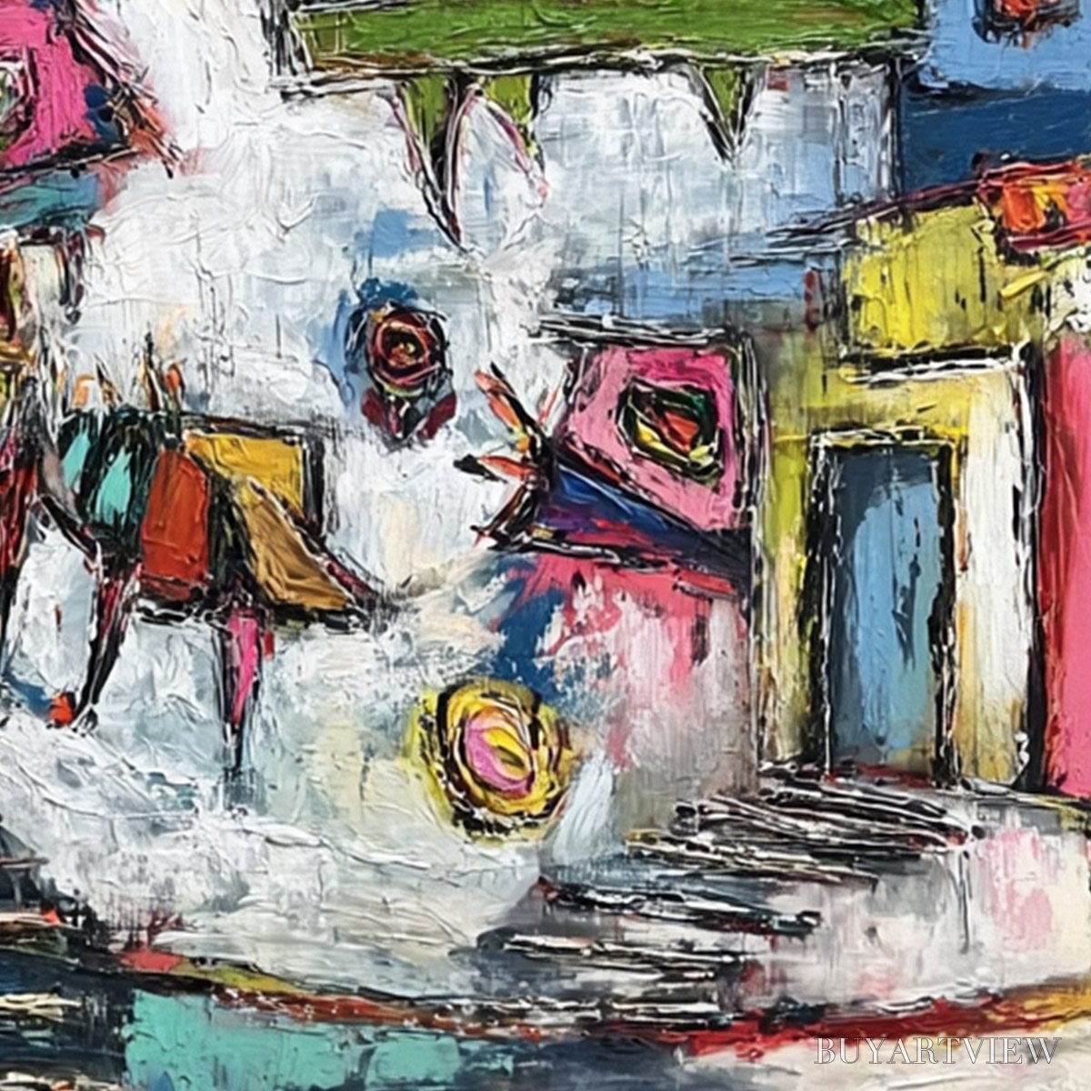 BUYARTVIEW Chromatic Riot – Large Colorful Textured Abstract Cityscape Painting - image 3