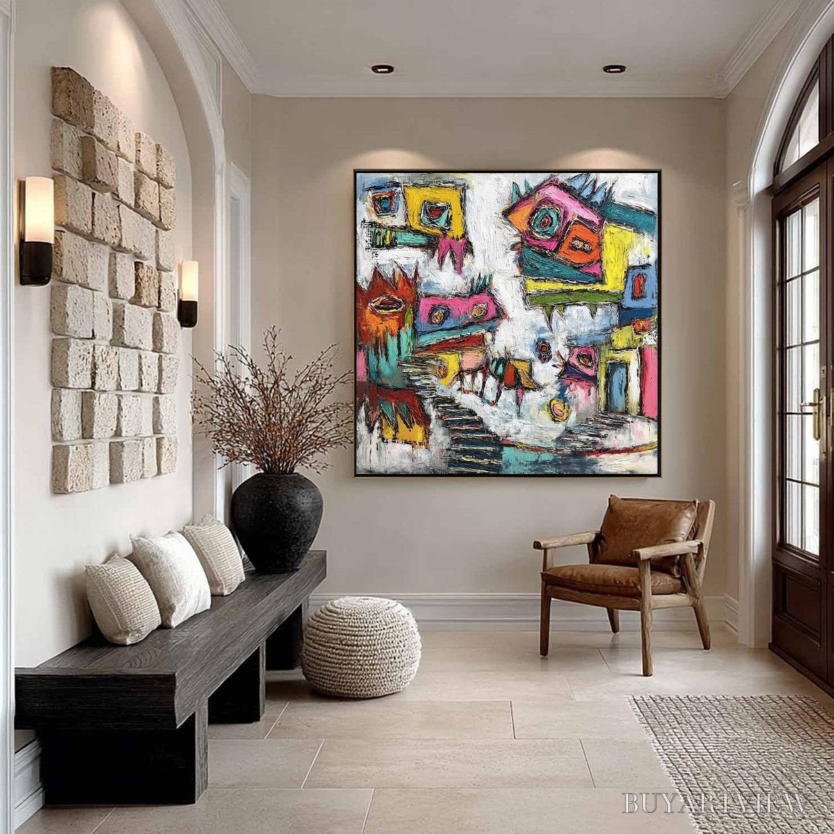 BUYARTVIEW Chromatic Riot – Large Colorful Textured Abstract Cityscape Painting - image 4