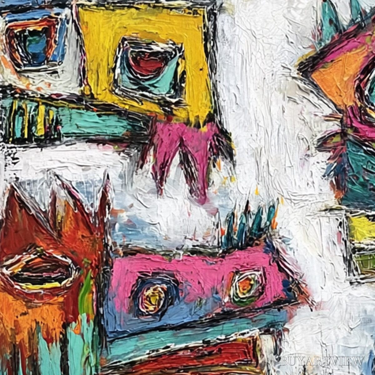 BUYARTVIEW Chromatic Riot – Large Colorful Textured Abstract Cityscape Painting - image 5