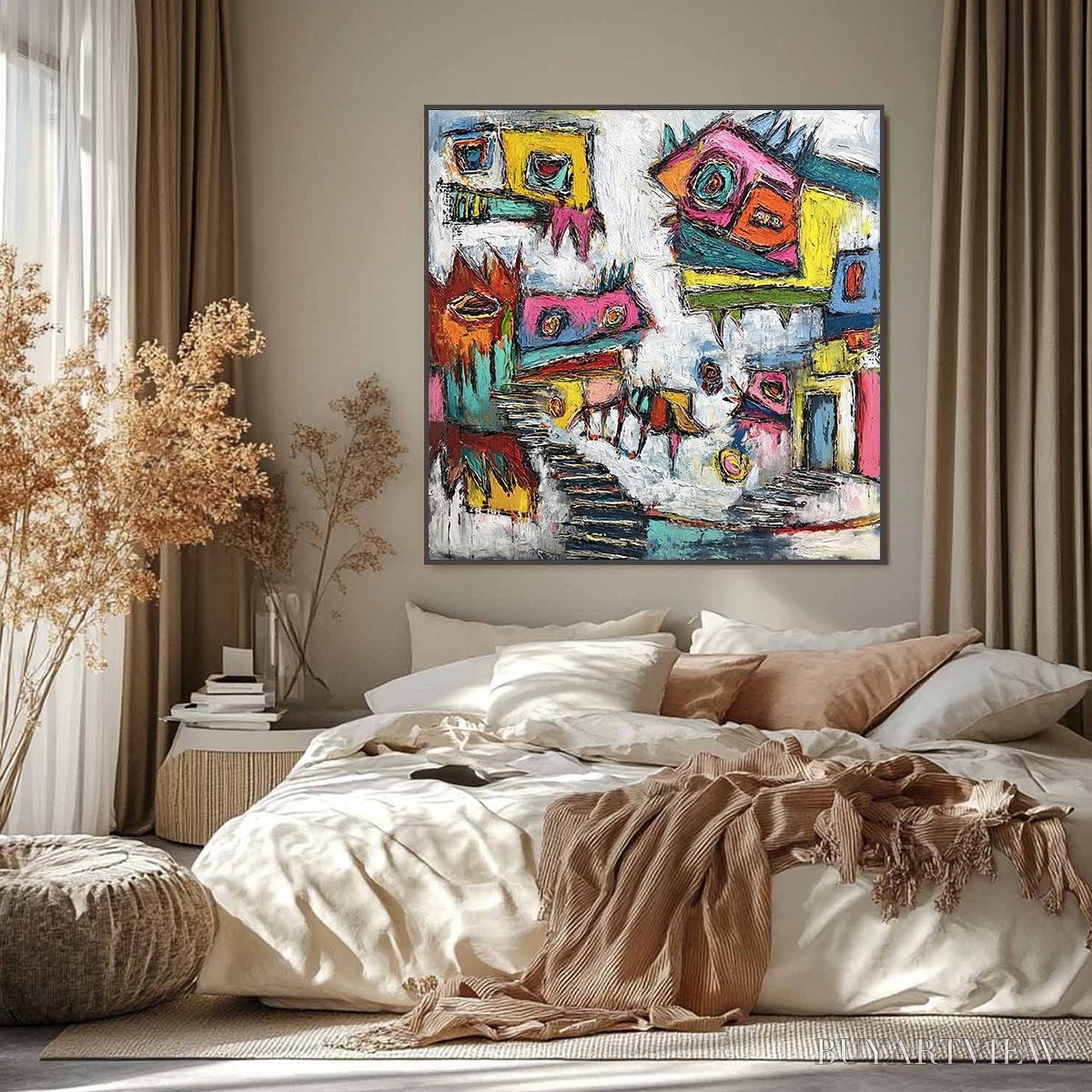BUYARTVIEW Chromatic Riot – Large Colorful Textured Abstract Cityscape Painting - image 6