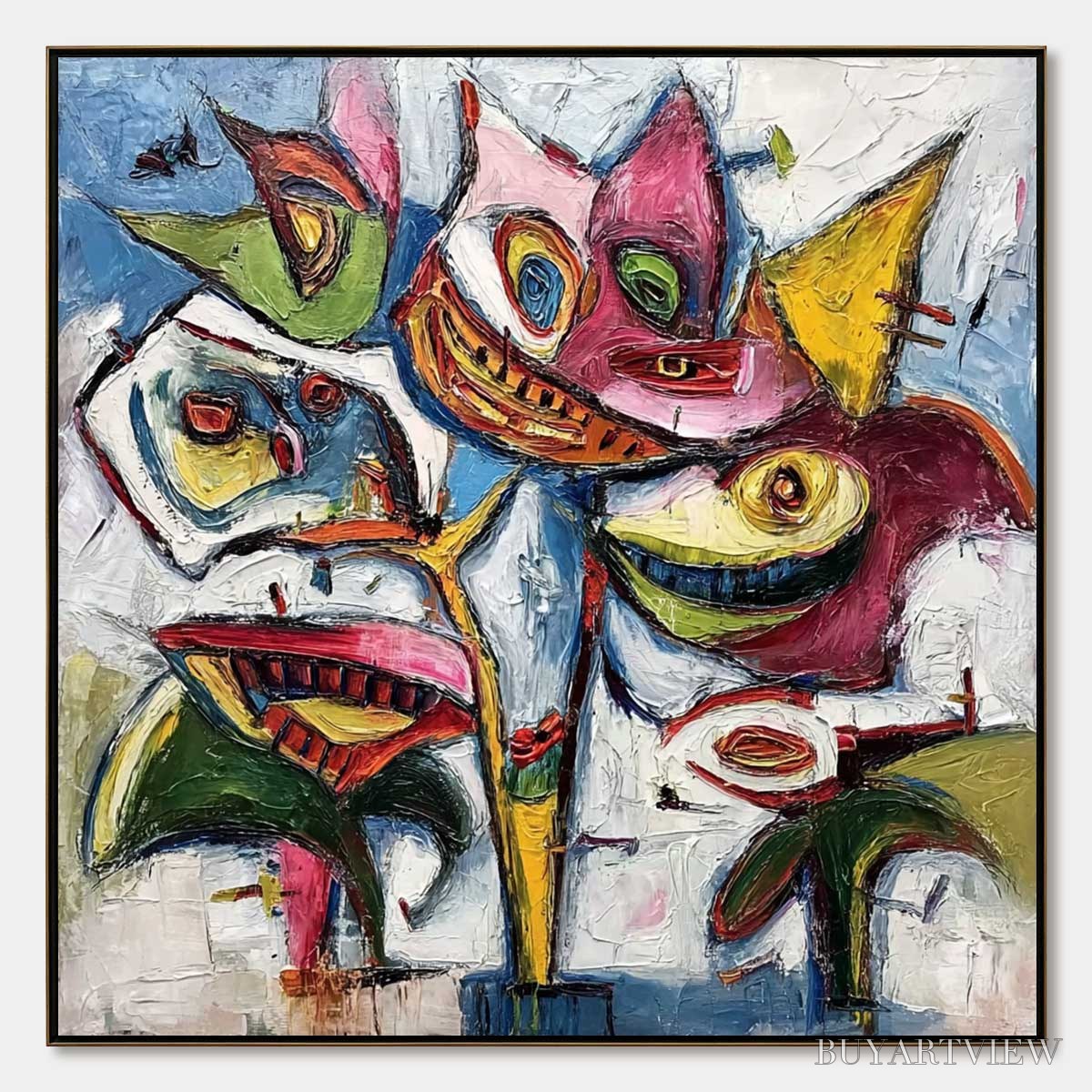 BUYARTVIEW Carnival of Smiles – Large Colorful Abstract Impasto - image 1