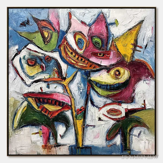BUYARTVIEW Carnival of Smiles – Large Colorful Abstract Impasto - image 1