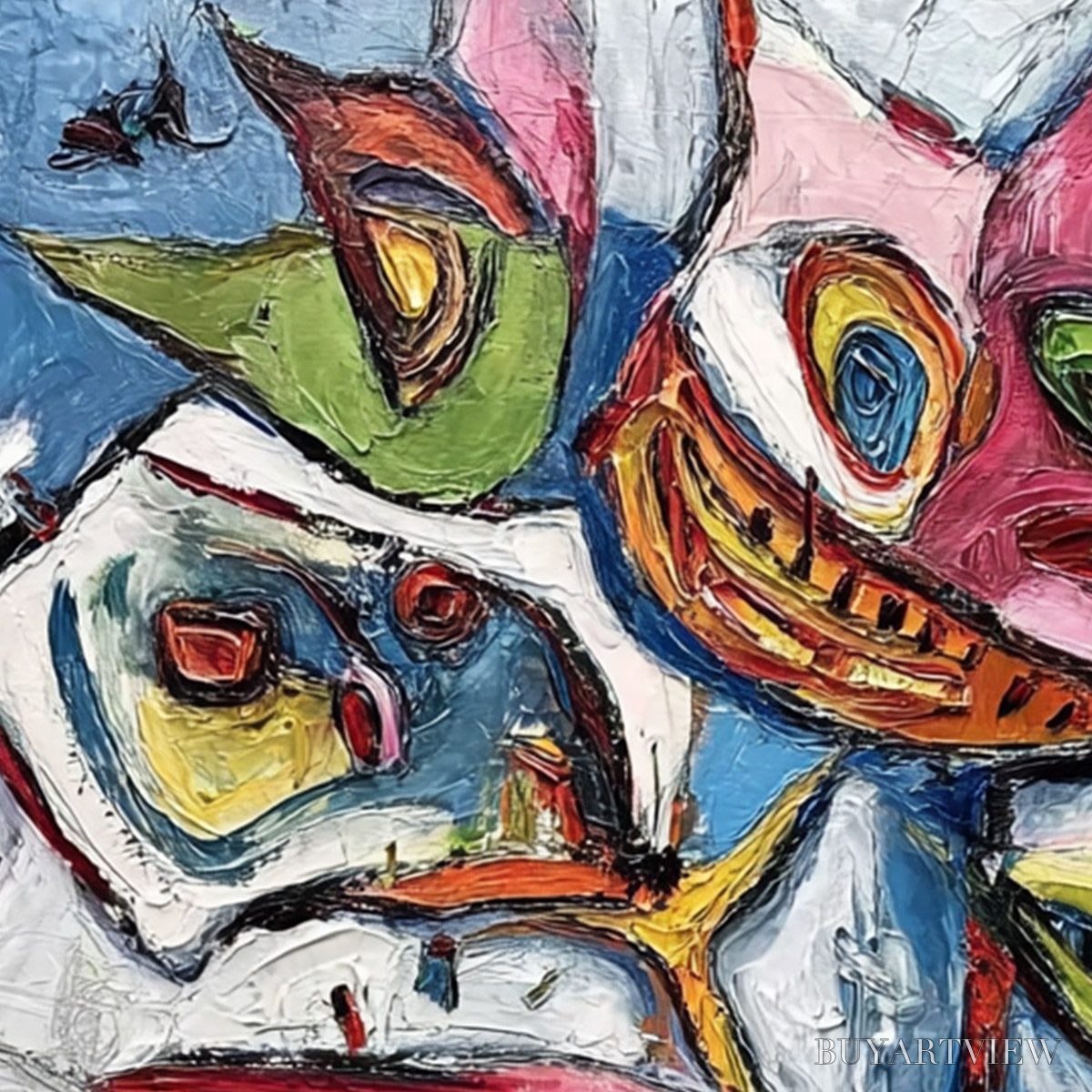 BUYARTVIEW Carnival of Smiles – Large Colorful Abstract Impasto - image 3