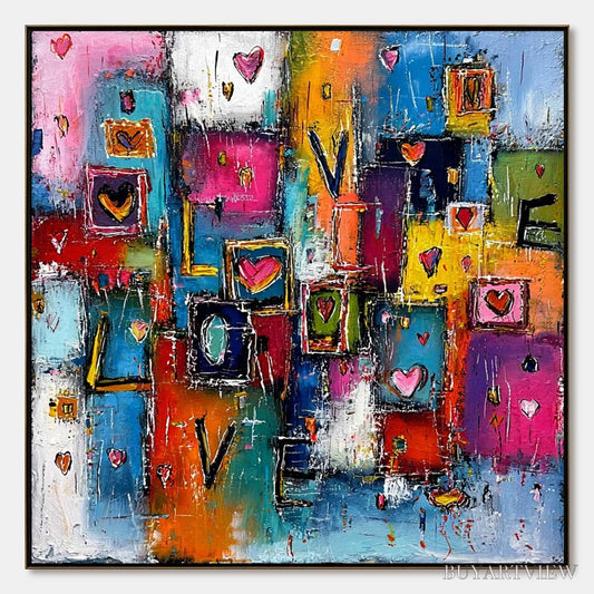 BUYARTVIEW Heartbeat Symphony – Colorful Abstract Love & Hearts Impasto Painting - image 1
