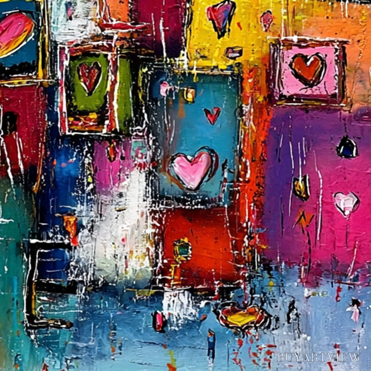 BUYARTVIEW Heartbeat Symphony – Colorful Abstract Love & Hearts Impasto Painting - image 3