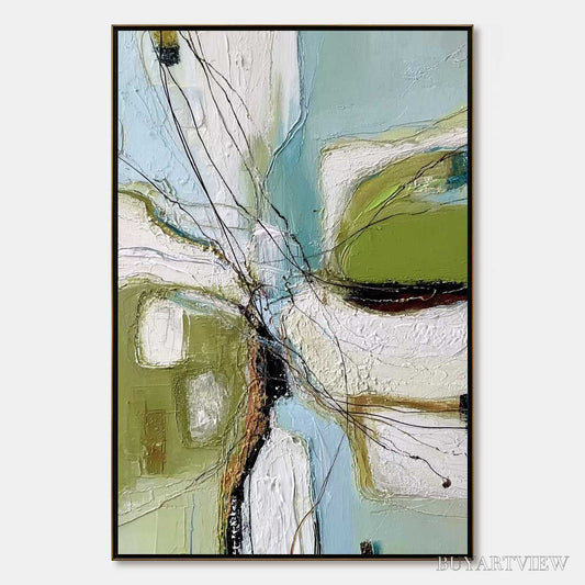 BUYARTVIEW Verdant Nexus – Textured Abstract Painting with Green and Blue Hues - image 1