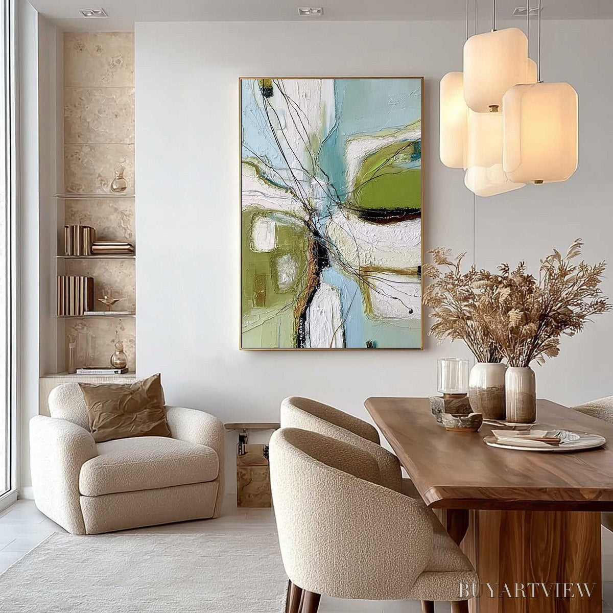 BUYARTVIEW Verdant Nexus – Textured Abstract Painting with Green and Blue Hues - image 4