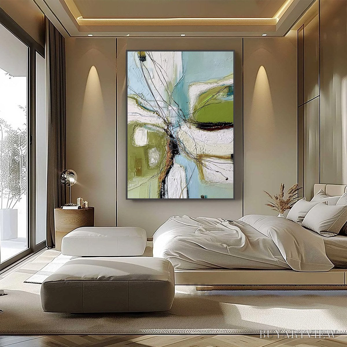 BUYARTVIEW Verdant Nexus – Textured Abstract Painting with Green and Blue Hues - image 6