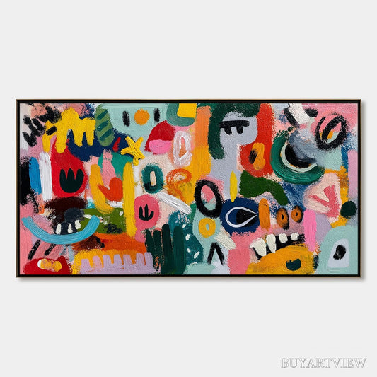 BUYARTVIEW Joyful Chaos – Vibrant Large Horizontal Abstract Expressionist - image 1