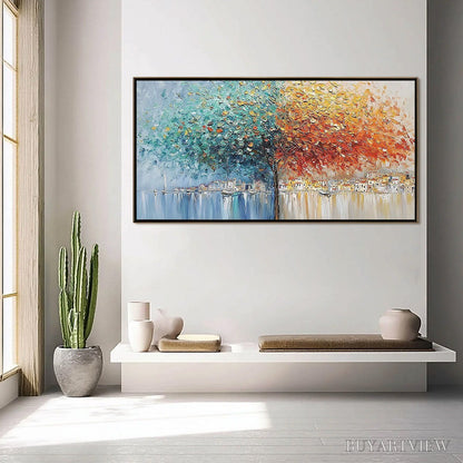 BUYARTVIEW Harbor of Hues – Textured Palette Knife Painting of a Coastal Town - image 4
