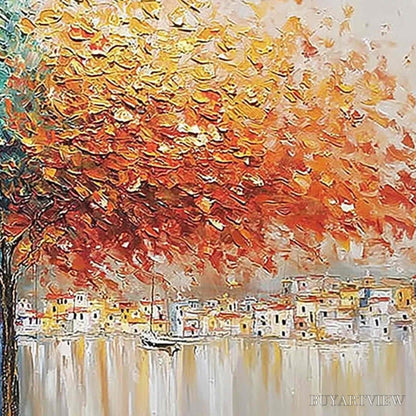 BUYARTVIEW Harbor of Hues – Textured Palette Knife Painting of a Coastal Town - image 5