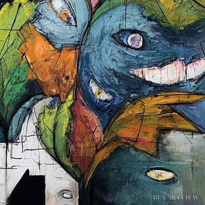 BUYARTVIEW Spectators – Large Colorful Abstract Faces Impasto Painting - image 3