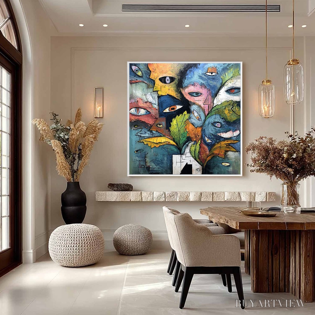 BUYARTVIEW Spectators – Large Colorful Abstract Faces Impasto Painting - image 4