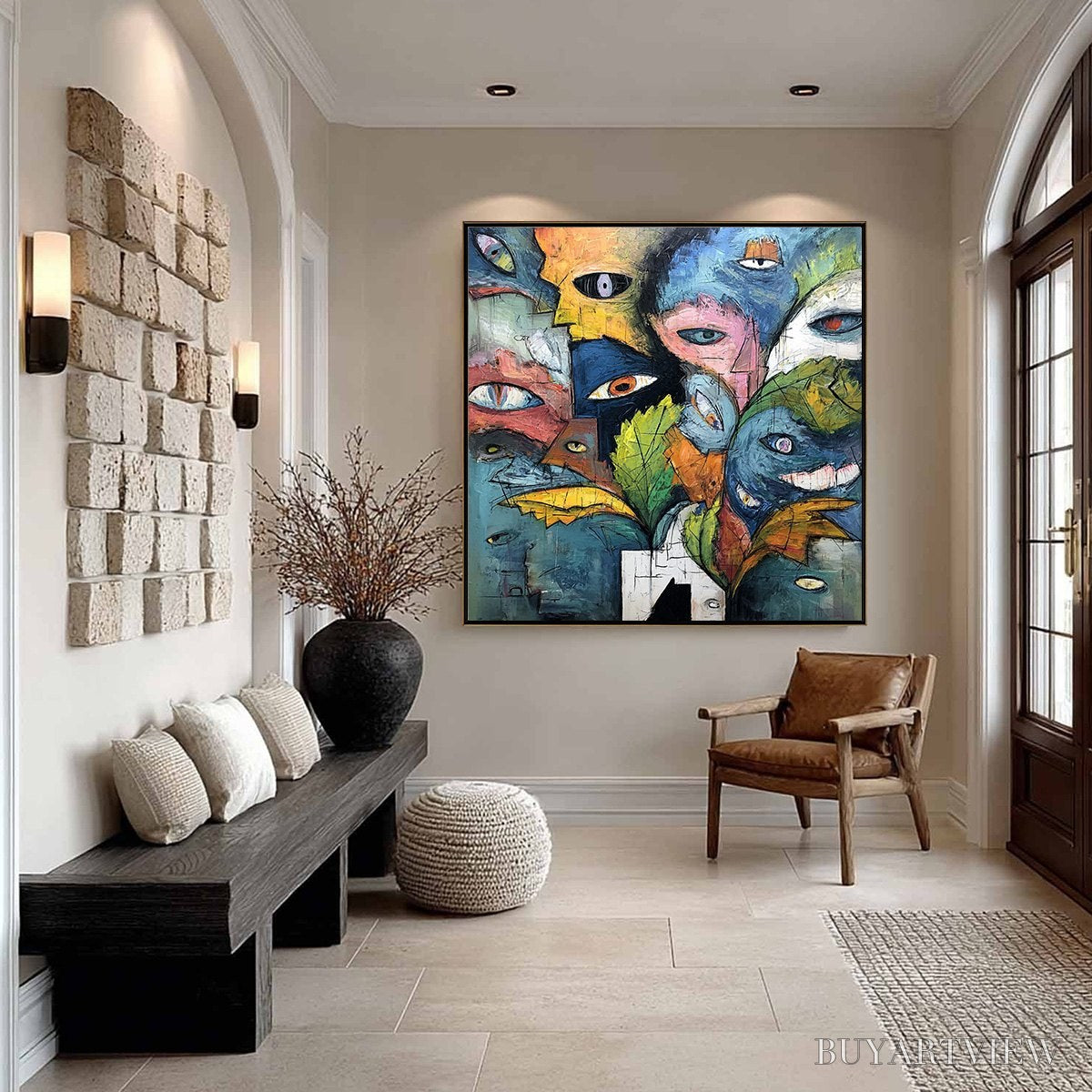 BUYARTVIEW Spectators – Large Colorful Abstract Faces Impasto Painting - image 6