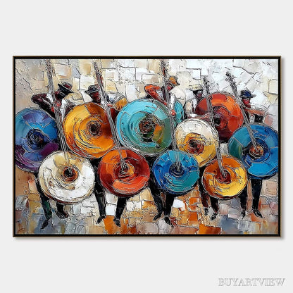 BUYARTVIEW Harmony in Hues – Textured Palette Knife Painting of Musicians - image 1