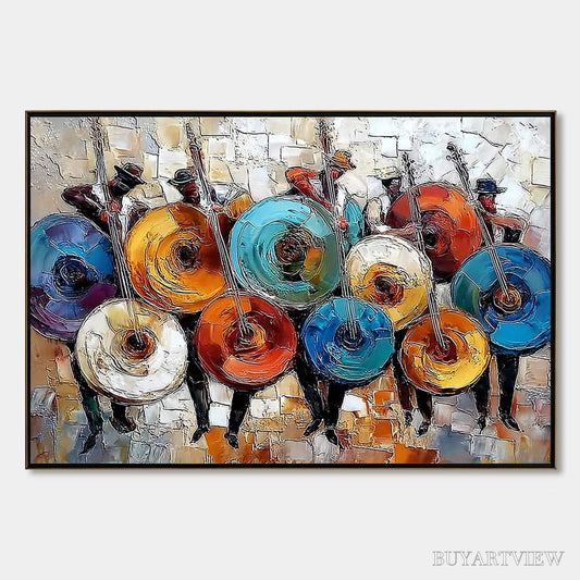 BUYARTVIEW Harmony in Hues – Textured Palette Knife Painting of Musicians - image 1