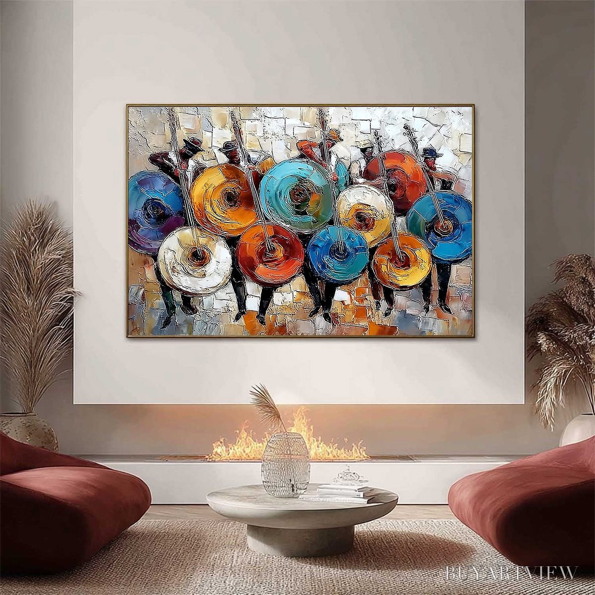 BUYARTVIEW Harmony in Hues – Textured Palette Knife Painting of Musicians - image 2