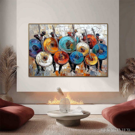 BUYARTVIEW Harmony in Hues – Textured Palette Knife Painting of Musicians - image 2