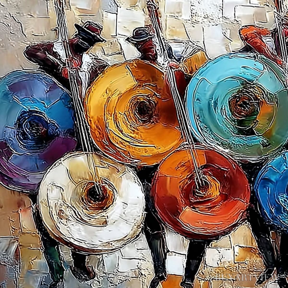 BUYARTVIEW Harmony in Hues – Textured Palette Knife Painting of Musicians - image 3