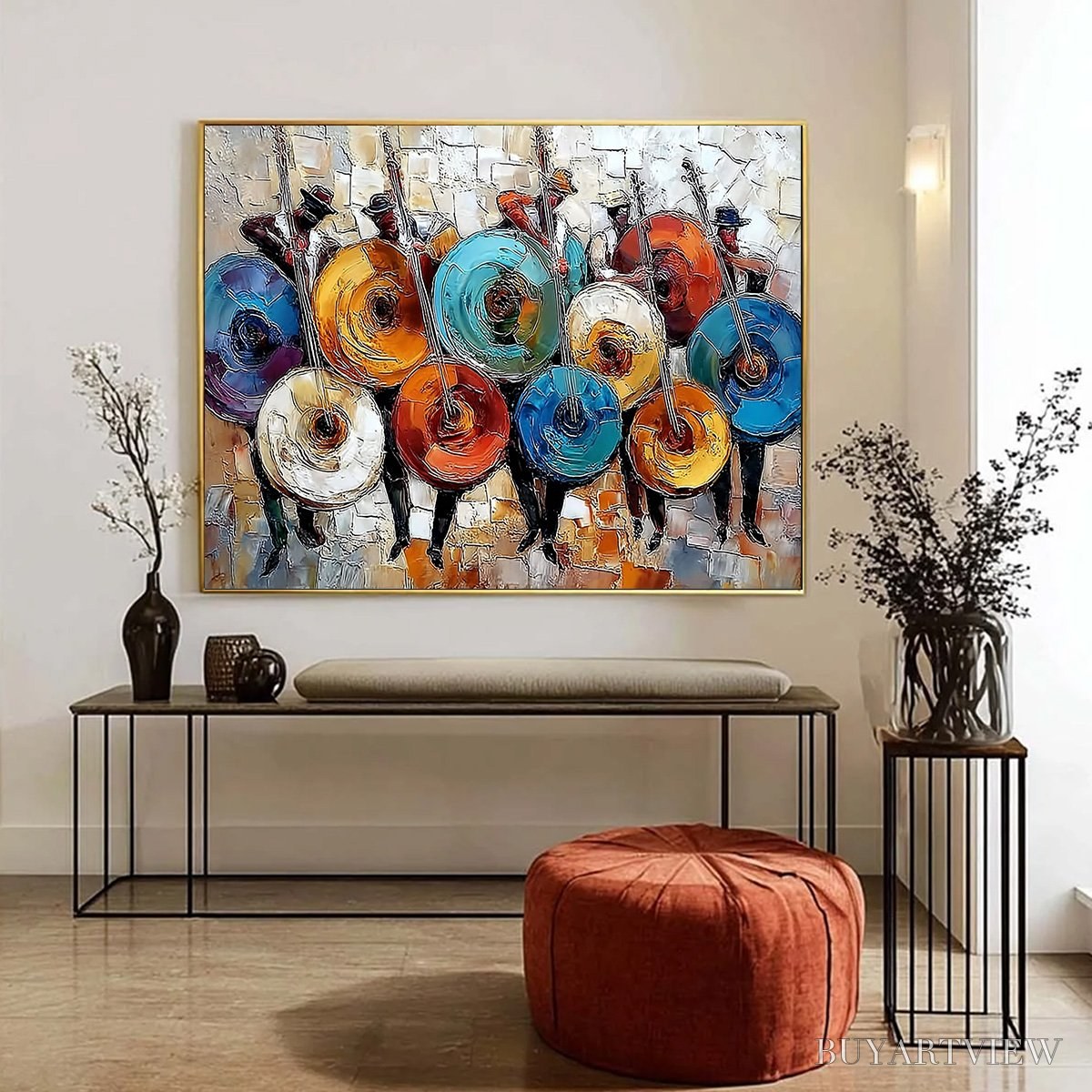 BUYARTVIEW Harmony in Hues – Textured Palette Knife Painting of Musicians - image 4