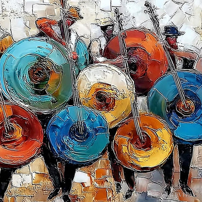 BUYARTVIEW Harmony in Hues – Textured Palette Knife Painting of Musicians - image 5