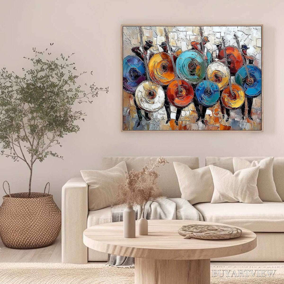 BUYARTVIEW Harmony in Hues – Textured Palette Knife Painting of Musicians - image 6