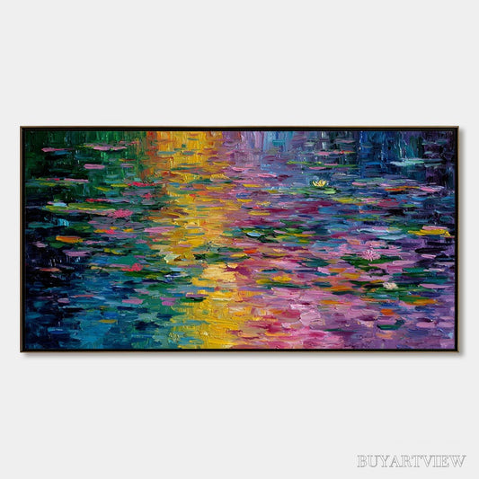 BUYARTVIEW Waterlily Serenade – Colorful Abstract Water Lilies Impasto Oil Painting - image 1