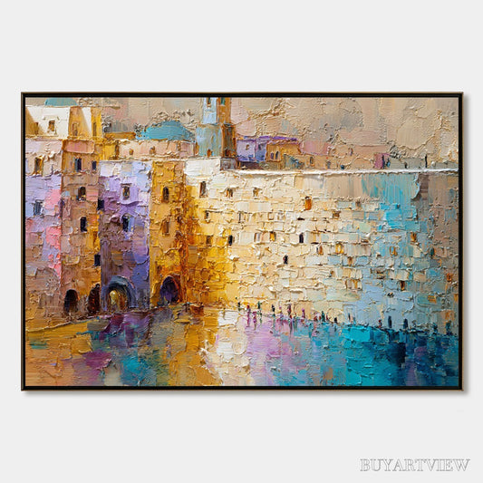 BUYARTVIEW Citadel of Memories – Textured Impasto Cityscape Oil Painting - image 1