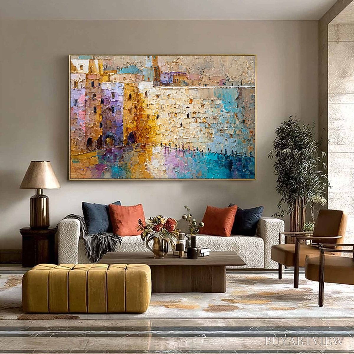 BUYARTVIEW Citadel of Memories – Textured Impasto Cityscape Oil Painting - image 4