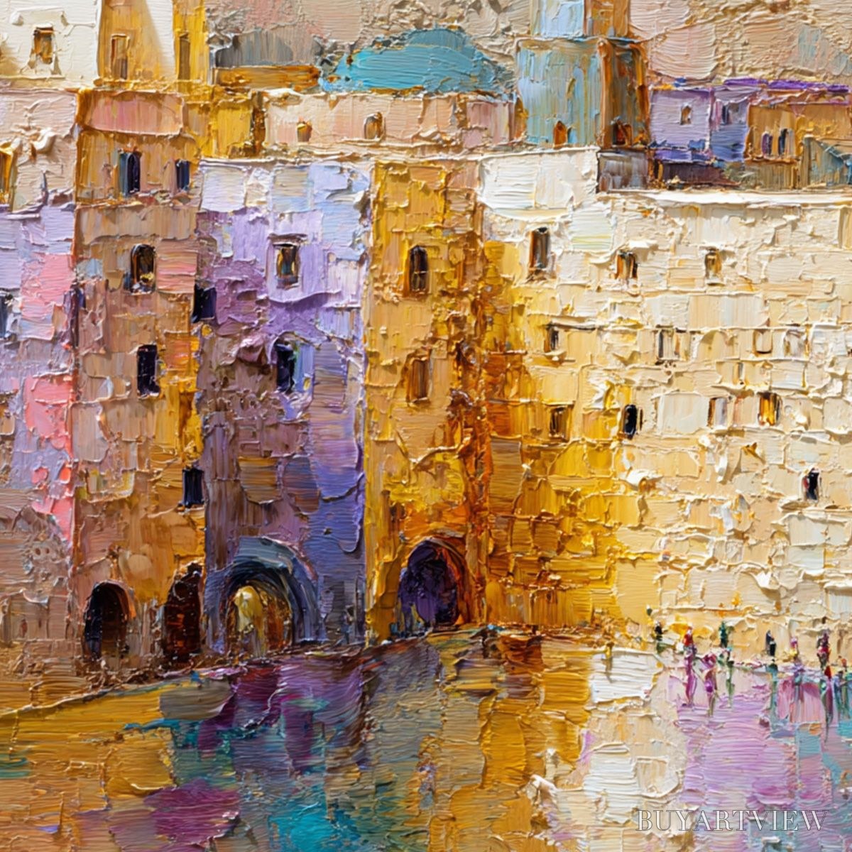 BUYARTVIEW Citadel of Memories – Textured Impasto Cityscape Oil Painting - image 5