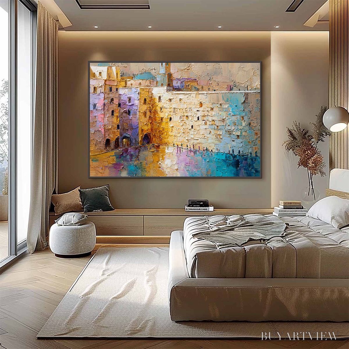 BUYARTVIEW Citadel of Memories – Textured Impasto Cityscape Oil Painting - image 6