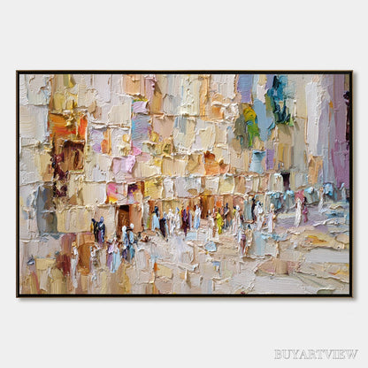 BUYARTVIEW Stones of Solace – Textured Impasto Painting of an Ancient Cityscape - image 1
