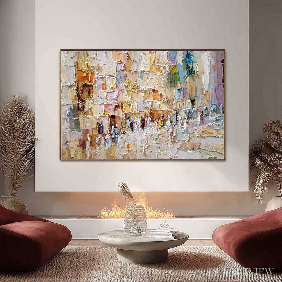 BUYARTVIEW Stones of Solace – Textured Impasto Painting of an Ancient Cityscape - image 2