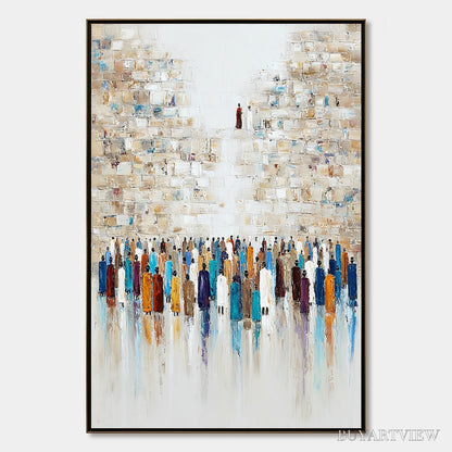 BUYARTVIEW Wall of Ages – Textured Impasto Painting of a Historic Pilgrimage - image 1