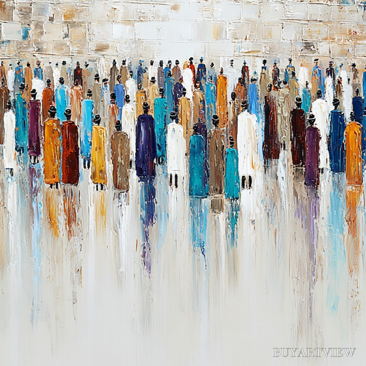 BUYARTVIEW Wall of Ages – Textured Impasto Painting of a Historic Pilgrimage - image 3