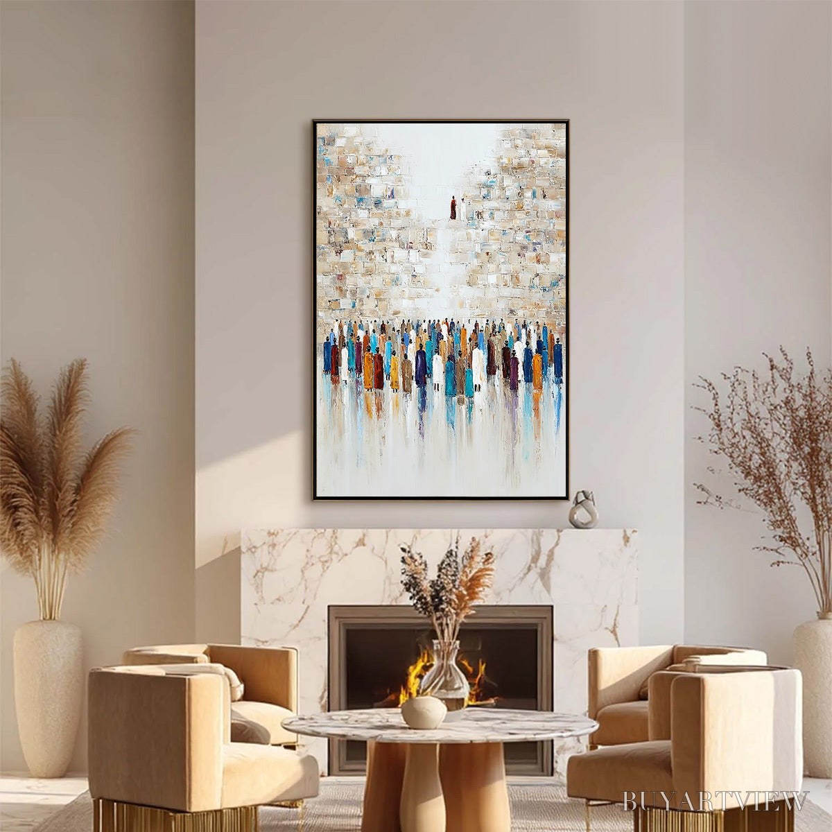 BUYARTVIEW Wall of Ages – Textured Impasto Painting of a Historic Pilgrimage - image 4