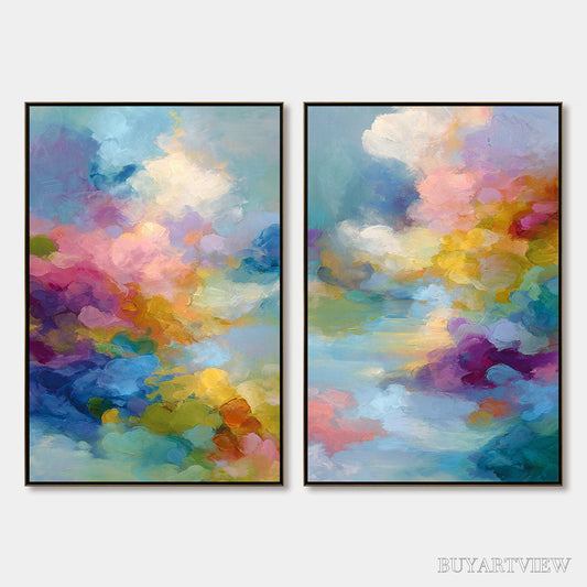 BUYARTVIEW Dreamscape Melody – Colorful Abstract Cloudscape Painting Set of 2 - image 1