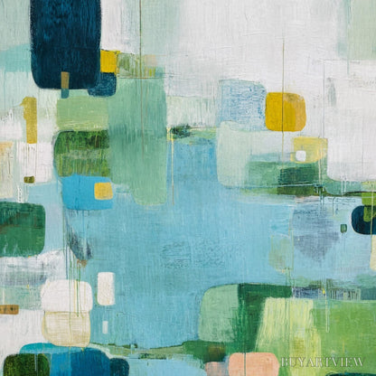 BUYARTVIEW Verdant Mosaic – Vertical Modern Blue and Green Abstract Painting - image 5