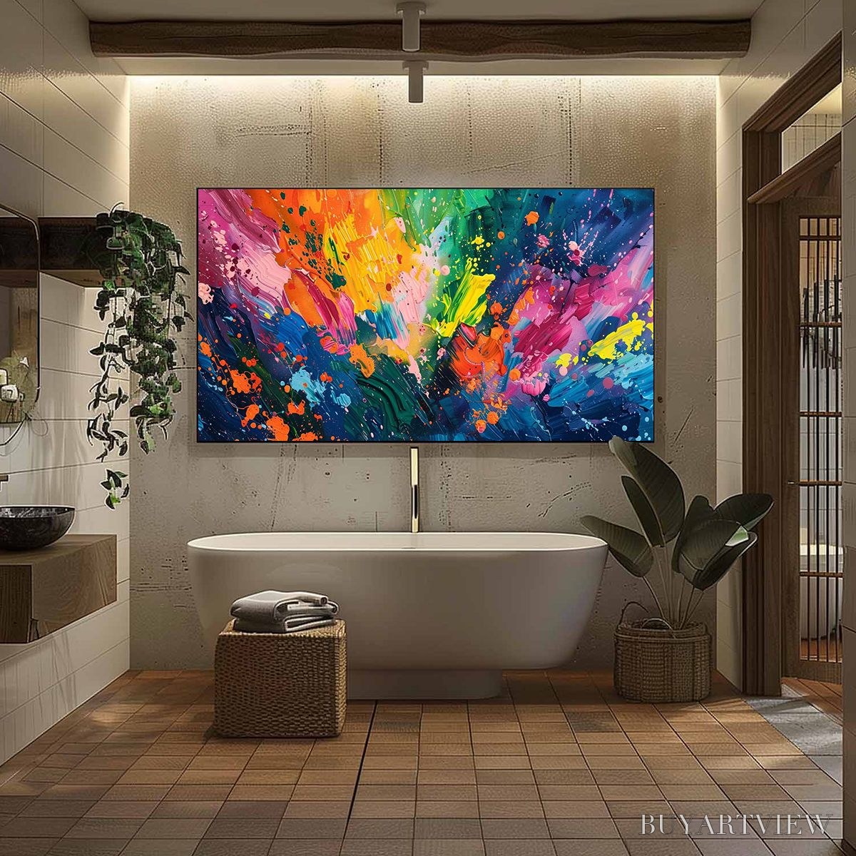 BUYARTVIEW Spectrum Surge – Vibrant Abstract Textured Oil Painting - image 3