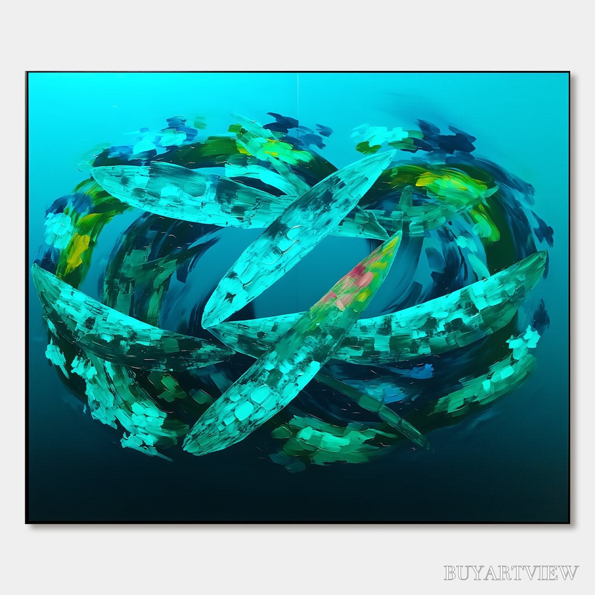 BUYARTVIEW Aquamarine Dream – Textured Abstract Oil Painting in Blues & Greens - image 1