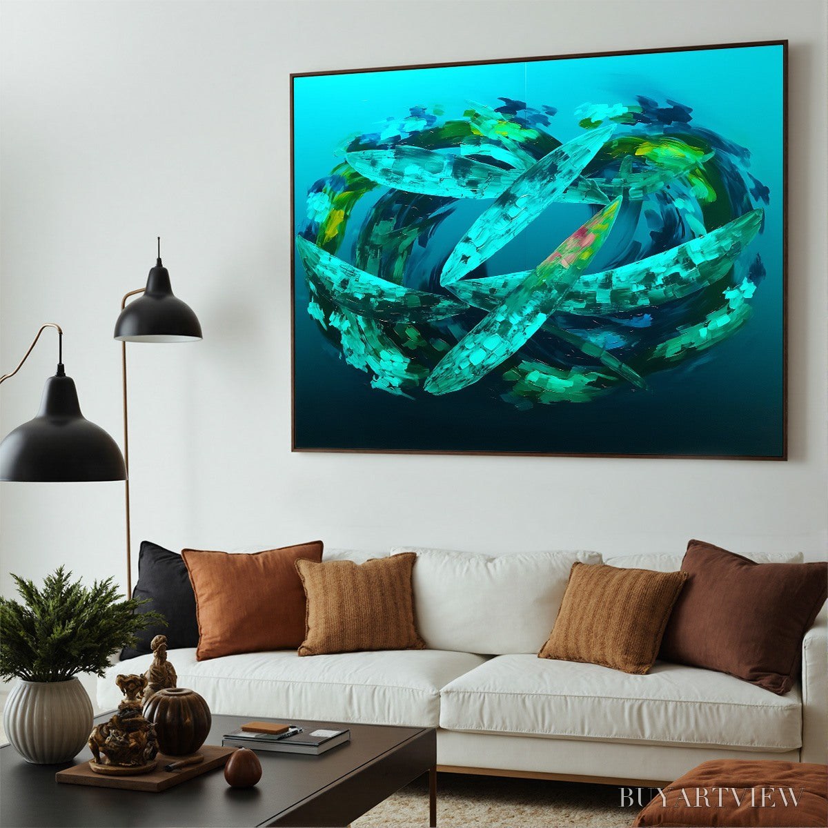 BUYARTVIEW Aquamarine Dream – Textured Abstract Oil Painting in Blues & Greens - image 3